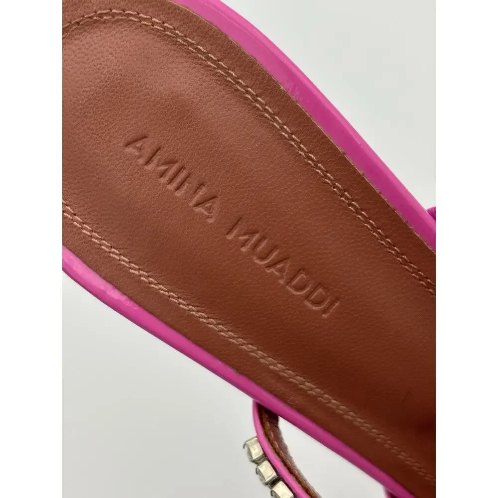 Amina Muaddi Gilda Mules Crystal Pink Patent Leather Size 36.5 / 6.5